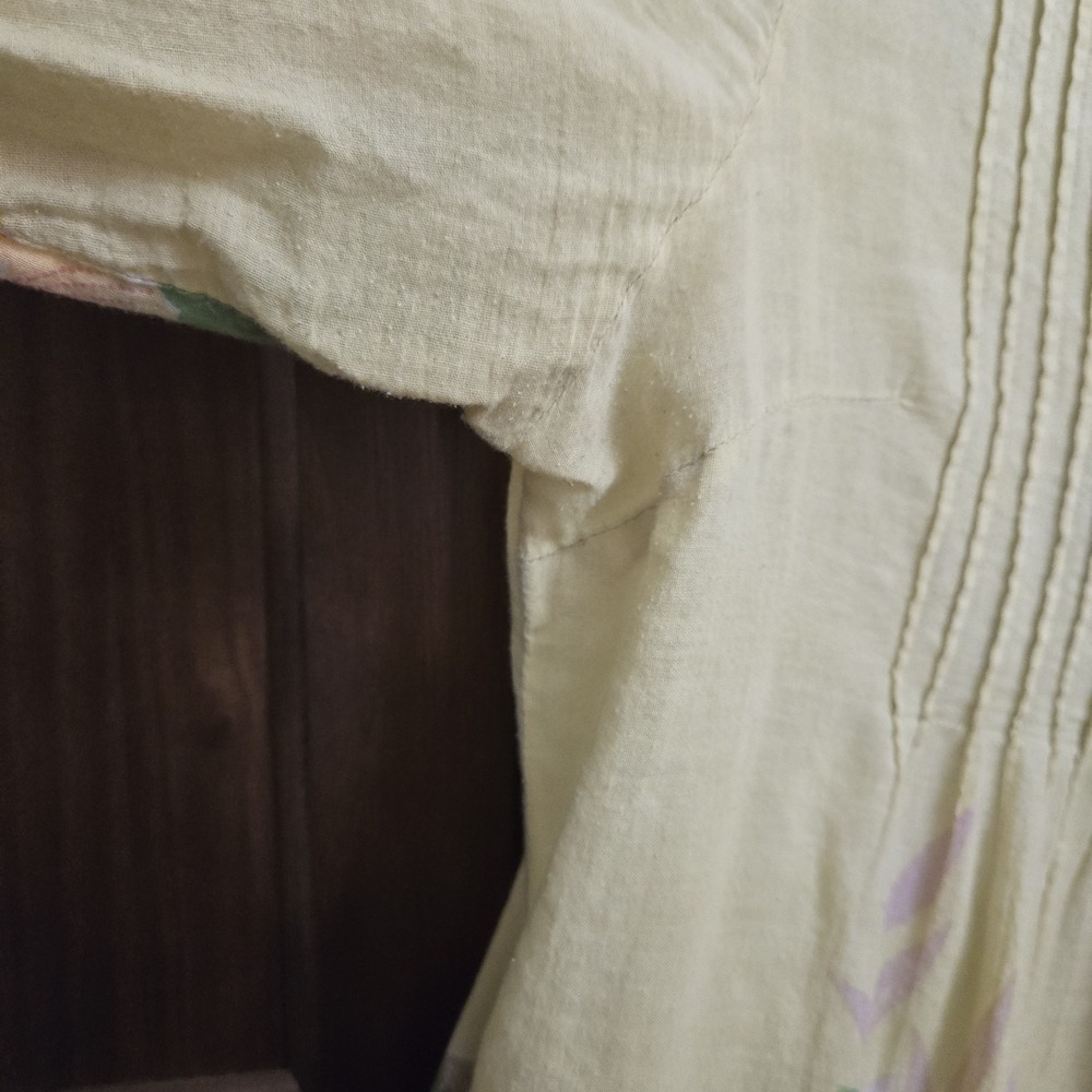 Sundance Floral Pintuck Pleated Button Up Tunic Top Boho Airy Artsy‎ Pockets L - Picture 8 of 16